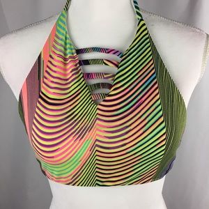 Striped halter  bikini swim top neon  B5
